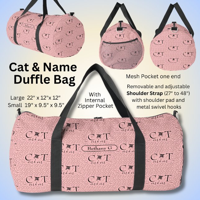 Add Name Initials,  Cat Mum on Pink  Duffle Bag (Creator Uploaded)