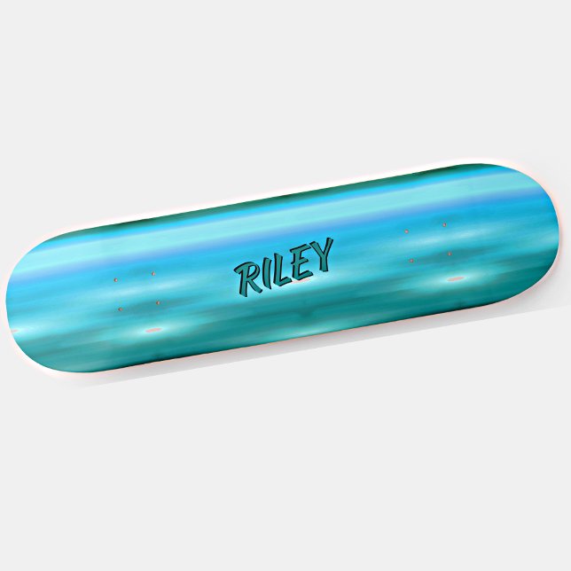 Add Name Initials, Light Blue Brushed Metal Effect Skateboard (Creator Uploaded)