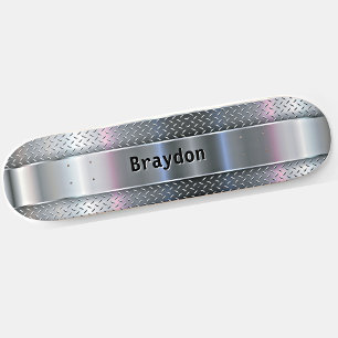 Add Name, Initials, Metal Shine Checkerplate Look Skateboard