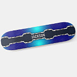 Add Name Initials, Metallic Black Shine Blue Frame Skateboard<br><div class="desc">Add any name or initials you want on this great design - See my store for lots more personalised skateboard designs and Skateboard T-Shirts,  Hoodies,  Backpacks,  Blankets and more.</div>