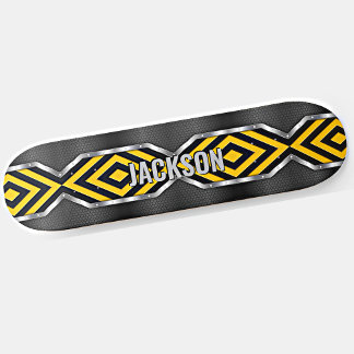 Add Name Initials, Metallic Silver Yellow Black    Skateboard