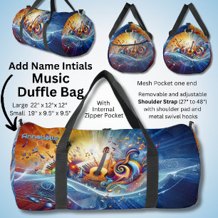 Add Name, Initials, Music Notes Explosion Abstract Duffle Bag