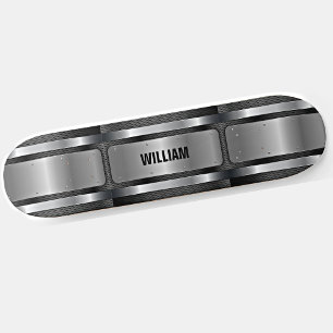 Add Name Initials Silver Grey Metallic Look Skateb Skateboard