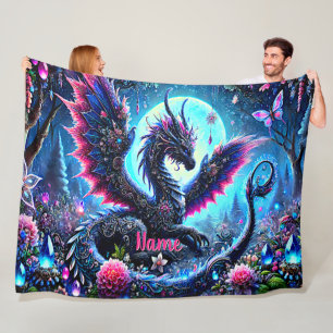Add Name, Jewelled Pink Aqua Blue Fantasy Dragon   Fleece Blanket