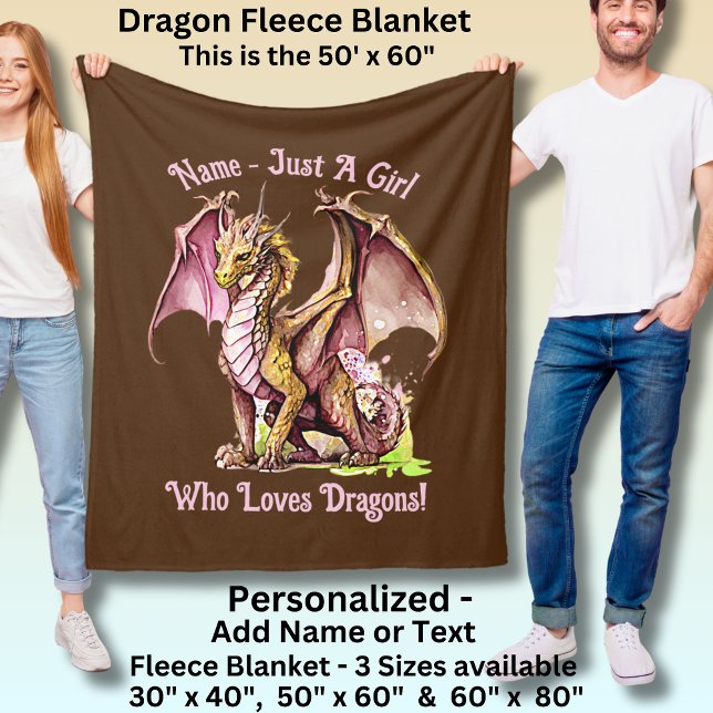 Add Name - Just A Girl Who Loves Dragons! Pink     Fleece Blanket (Creator Uploaded)
