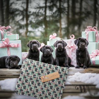 Add Name Labrador Puppy Mint Modern Christmas  Wrapping Paper