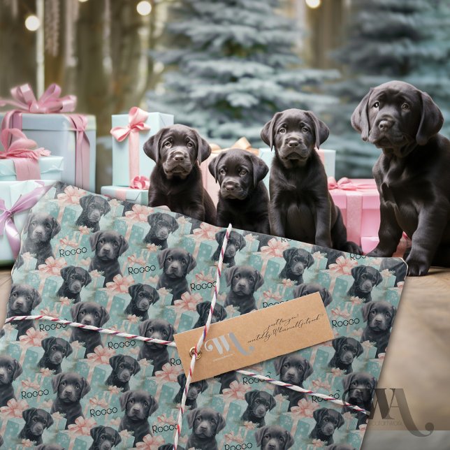 Add Name Labrador Puppy Modern Christmas  Wrapping Paper (Creator Uploaded)