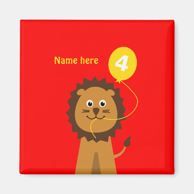 Add name lion 4th birthday red magnet (Front)