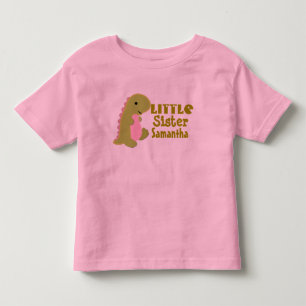 Add Name Little Sister Dinosaur Print Toddler T-Shirt