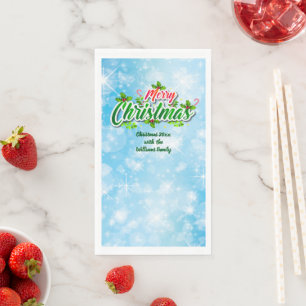 Add Name Matching Merry Christmas Blue Paper Guest Napkin
