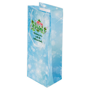 Add Name Matching Merry Christmas Blue Wine Gift B Bag