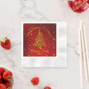 Add Name Matching Set Christmas Red Gold Tree Napkin