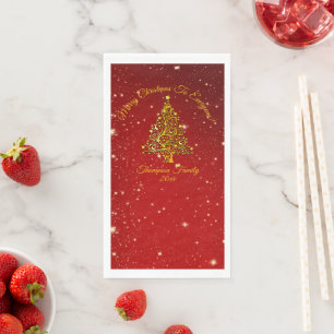 Add Name Matching Set Christmas Red Gold Tree Napkin