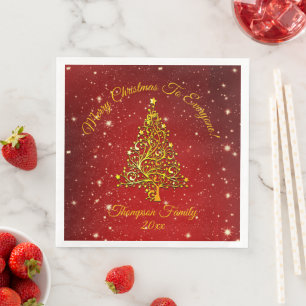 Add Name Matching Set Christmas Red Gold Tree Napkin