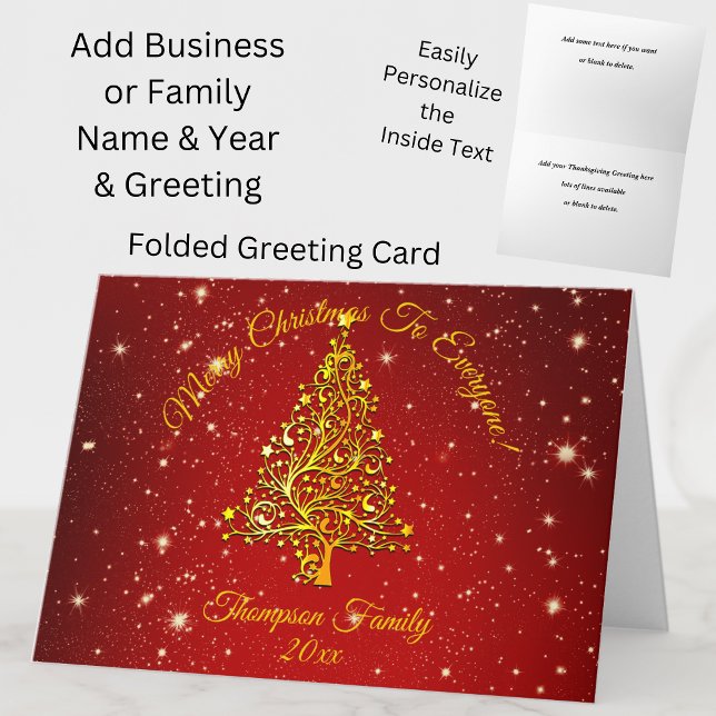 Add Name Matching Set Christmas Red Gold Tree Star Card (Creator Uploaded)