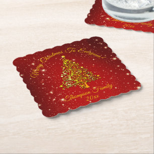 Add Name Matching Set Christmas Red Gold Tree Star Paper Coaster
