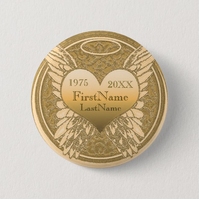 Add Name | Memorial | Angel Heart 6 Cm Round Badge (Front)