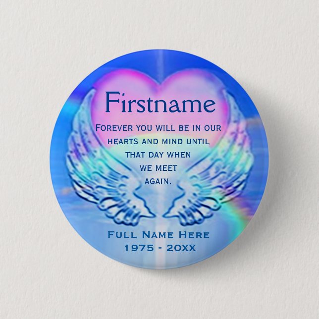 Add Name | Memorial | Rainbow Heart 6 Cm Round Badge (Front)