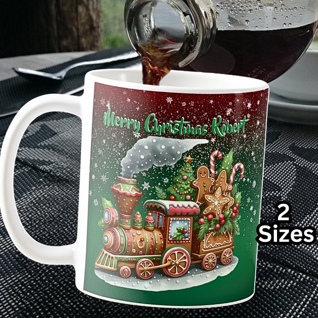Add Name, Merry Christmas Gingerbread Steam Train Coffee Mug (Creator Uploaded)