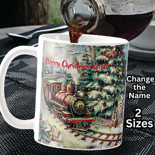 Add NAME, Merry Christmas Steam Train Engine  Coffee Mug