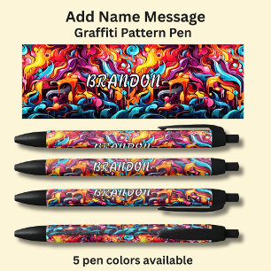 Add Name Message, on Graffiti Pattern Black Ink Pen