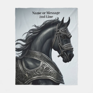 Add Name Message, Strong Black Horse with Armour Fleece Blanket