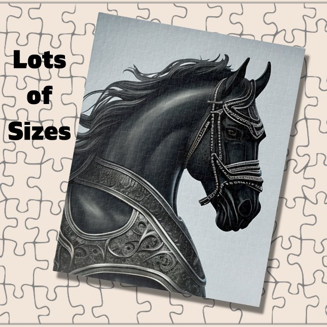 Add Name Message, Strong Black Horse with Armour  Jigsaw Puzzle (Creator Uploaded)