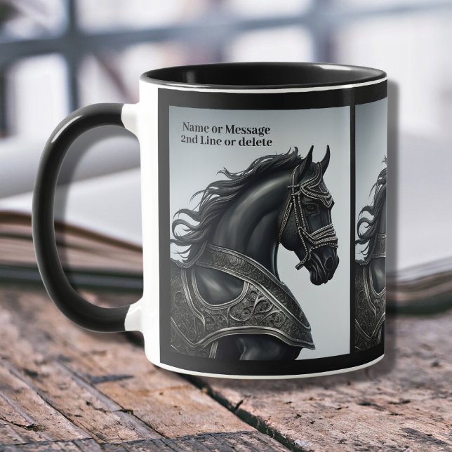 Add Name Message, Strong Black Horse with Armour Mug (Creator Uploaded)