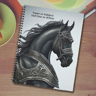 Add Name Message, Strong Black Horse with Armour  Notebook