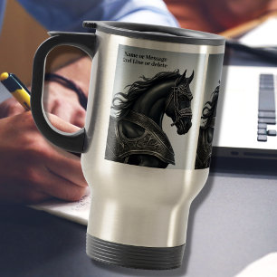 Add Name Message, Strong Black Horse with Armour Travel Mug