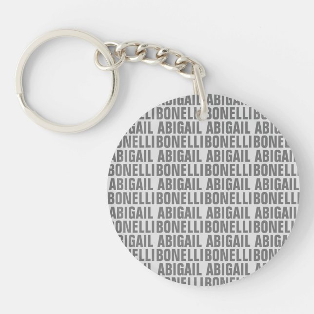 Add name minimalist bold modern grey chic key ring (Front)