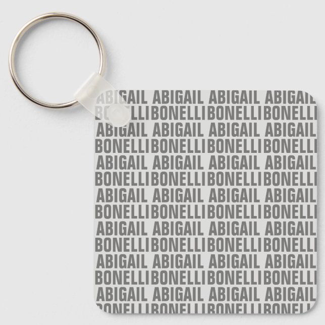 Add name minimalist bold modern grey chic key ring (Front)