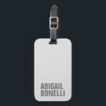Add name minimalist bold modern grey chic luggage tag<br><div class="desc">Vertical grey background modern,  elegant design. All you have to do to have this product specially designed for you is to change the information on it.</div>