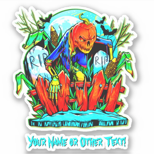 Add Name, Monster Pumpkin Head with Fence Graves (Front)