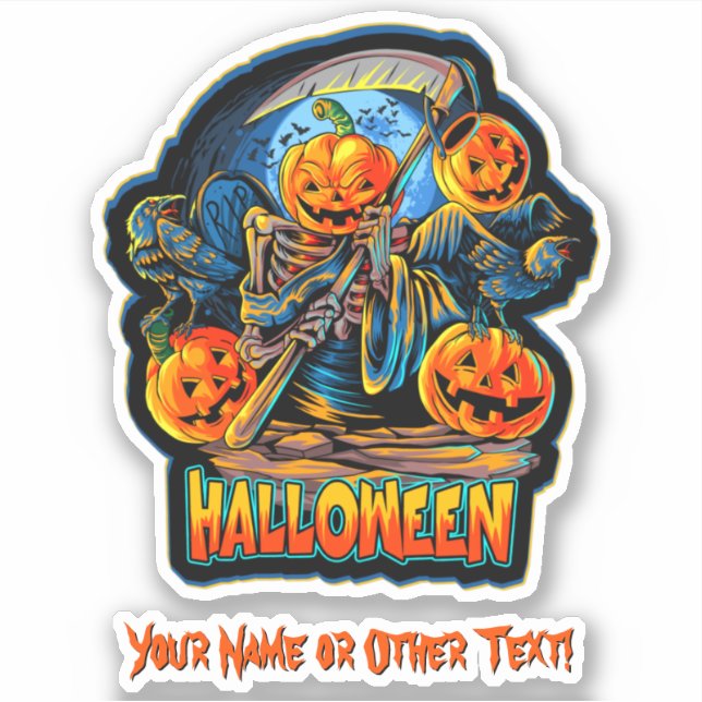 Add Name, Monster Pumpkin Skeleton Scythe Killer   (Front)