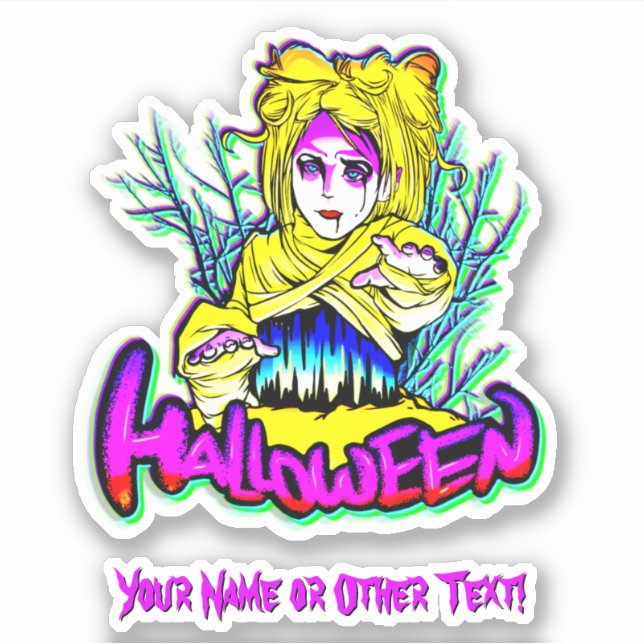 Add Name, Mummy Ghost Girl Reaching Yellow Purple  (Front)