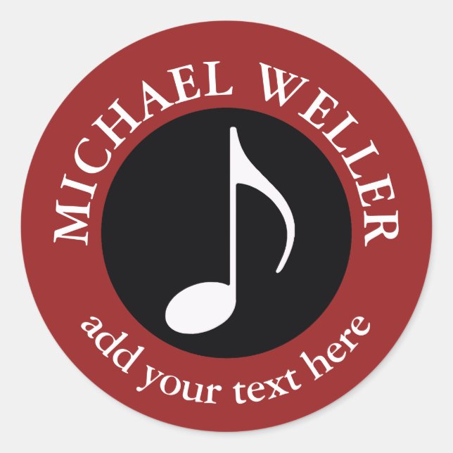 add-name Musical Note Classic Round Sticker (Front)