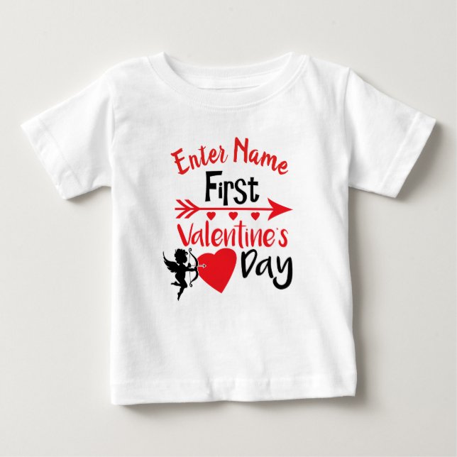 Add Name My First Valentines Day Outfit Baby T-Shirt (Front)