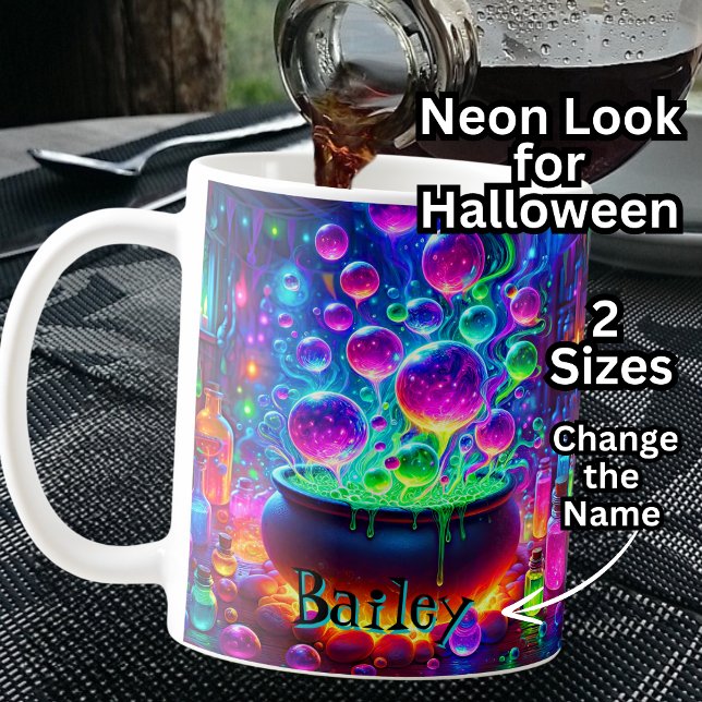 Add Name, Neon Look Witches Cauldon & Fire  Coffee Mug (Creator Uploaded)