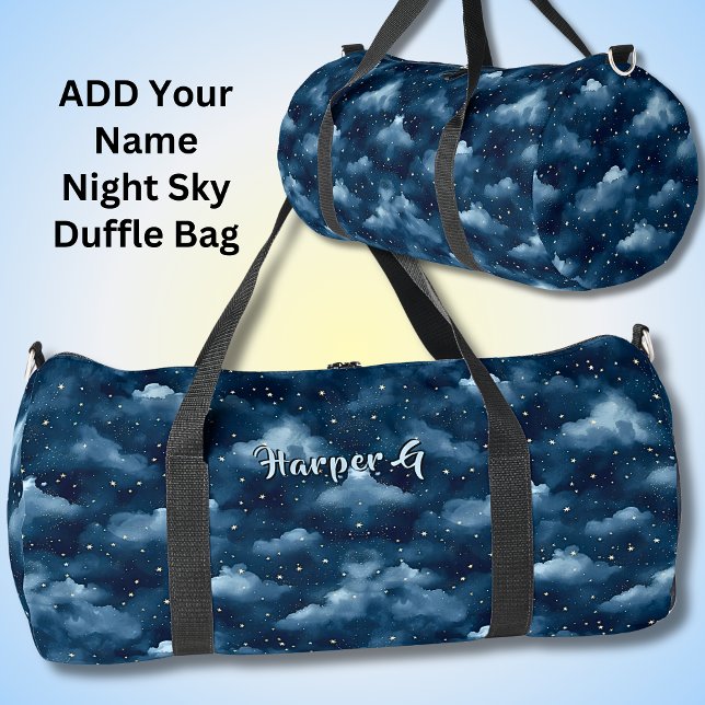 Add Name, Night Sky with Clouds & Stars Duffle Bag (Creator Uploaded)