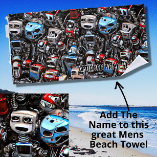 Add Name Old Robot Junkyard Rusty Grunge Beach Towel