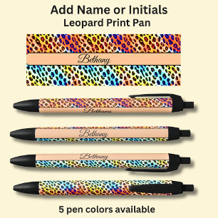 Add Name, on Neon Leopard Spots Print Black Ink Pen