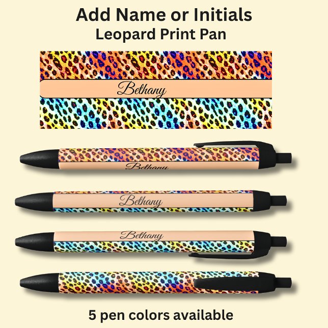 Add Name, on Neon Leopard Spots Print Black Ink Pen (Creator Uploaded)