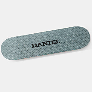 Add Name or Initials  Grey Steel Chequered Plate   Skateboard