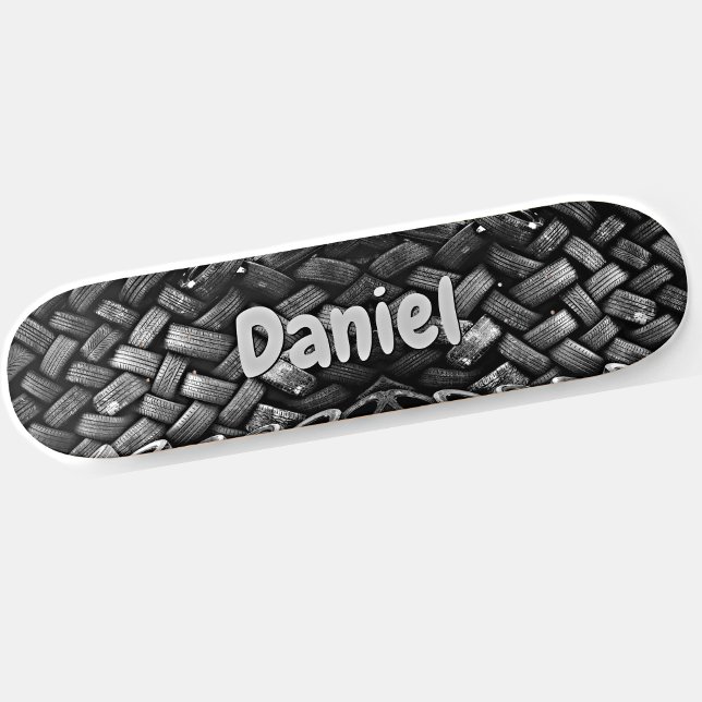 Add Name or Initials - Old Tyres  Skateboard (Creator Uploaded)