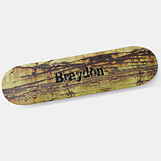 Add Name or Initials Rusty Metal Look Skateboard (Creator Uploaded)