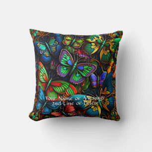 Add Name or Message, Colourful 3D Butterflies  Cushion