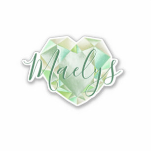 Add Name or Monogram Green Heart Diamond Emerald