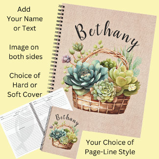 Add Name or Text, Basket of Succulent Plants  Notebook