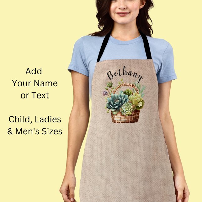 Add Name or Text, Baskets of Succulent Plants Apron (Creator Uploaded)